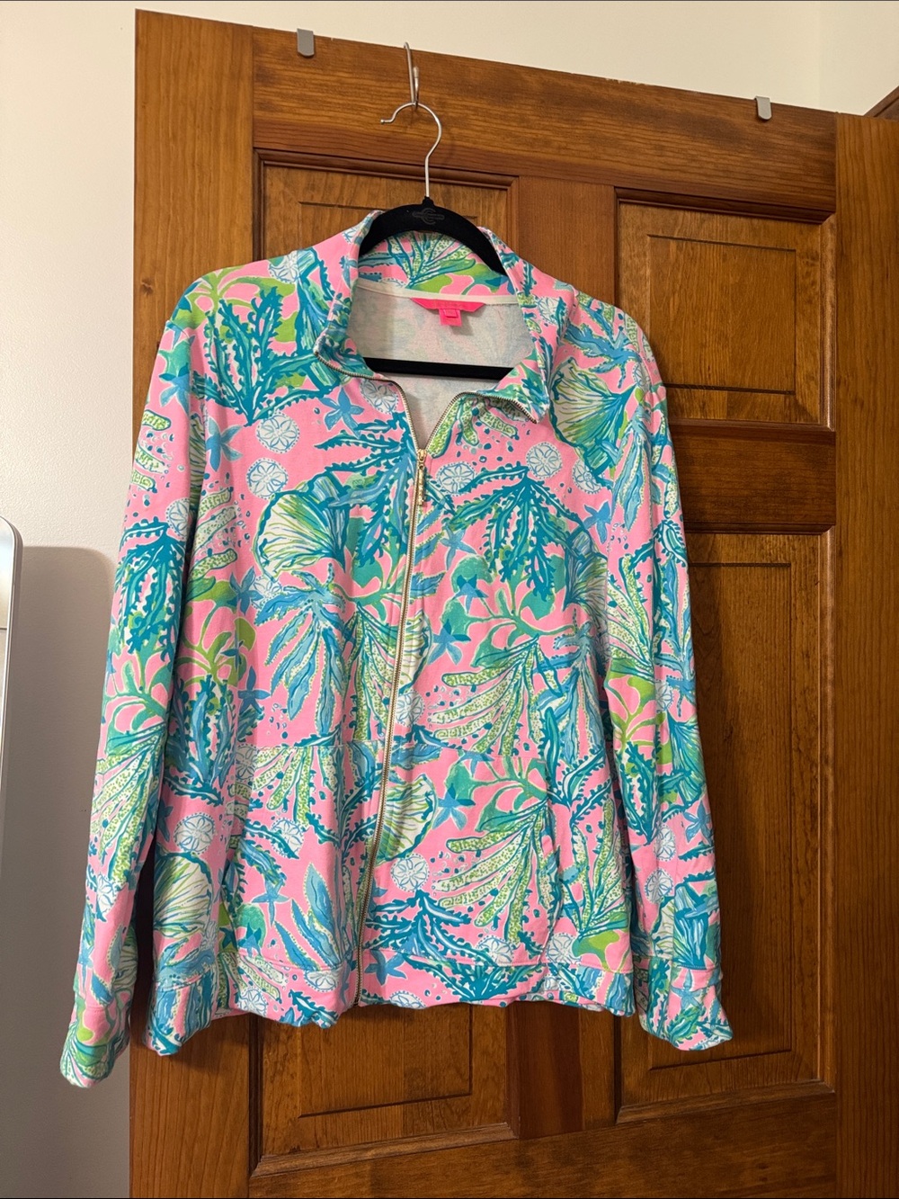 Lilly Pulitzer Pink Tropical Zip-Front Jacket with Aqua & Green Print